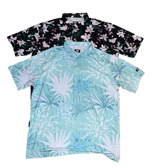 Waggle Other - Waggle Golf Floral Print Men's Polo Shirts XXL Black and Light Blue